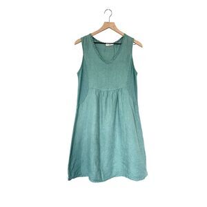 Terzo Millennio Turquoise Blue 100% Linen Sleeveless Dress Natural Fibers Size S